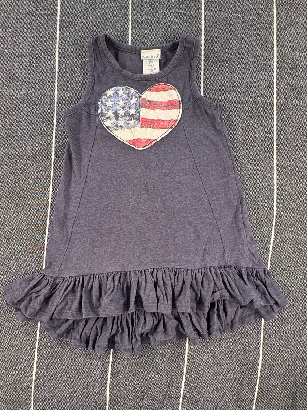 Maggie & Zoe Navy Ruffle Tank with Flag Heart